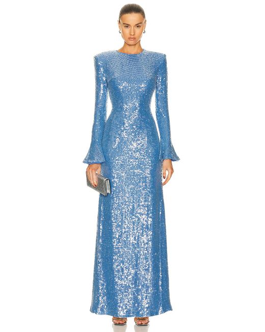 LAPOINTE Blue Sequin Viscose Flare Sleeve Maxi Dress