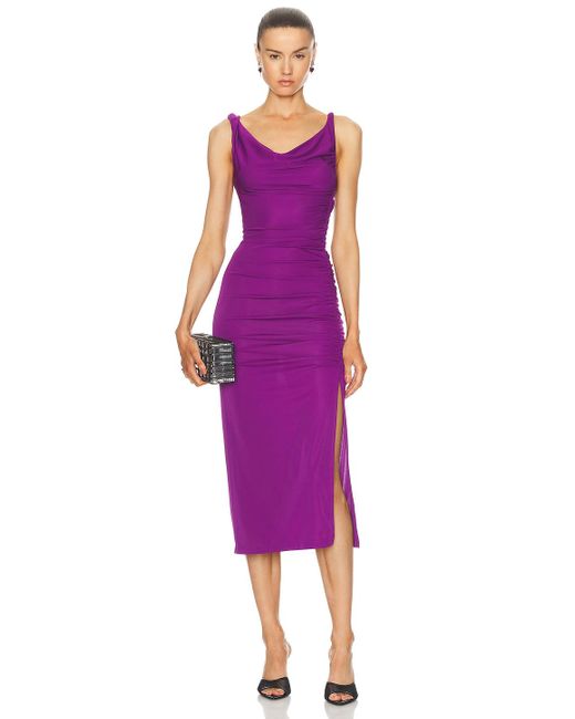 ANDAMANE Purple Providence Detailed Shoulder Midi Dress