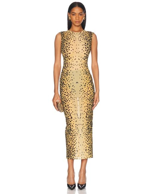 Alex Perry Metallic Sleeveless Power Mesh Midi Dress