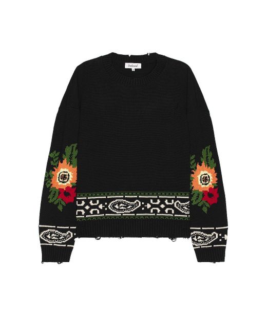 Profound Black Knitted Floral Paisley Sweater for men