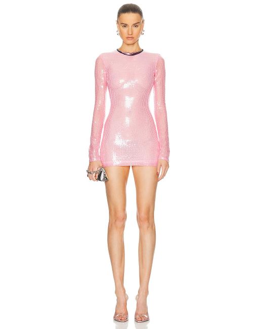 David Koma Pink Metallic Collar Long Sleeve Sequin Dress