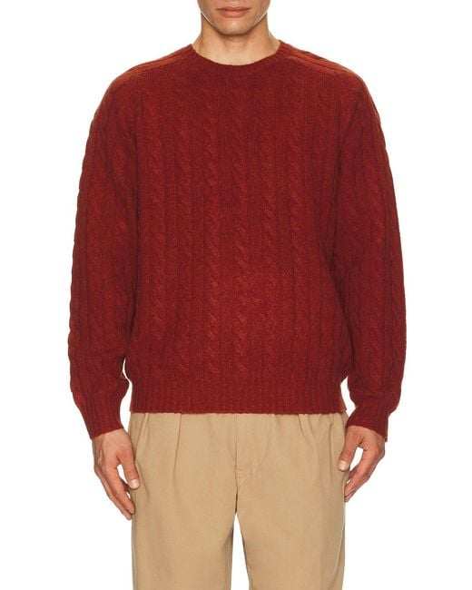 Beams Plus Red Crew Cable 5G Sweater for men