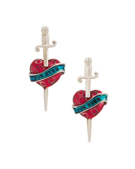 Jean Paul Gaultier Red Heart And Sword Earrings