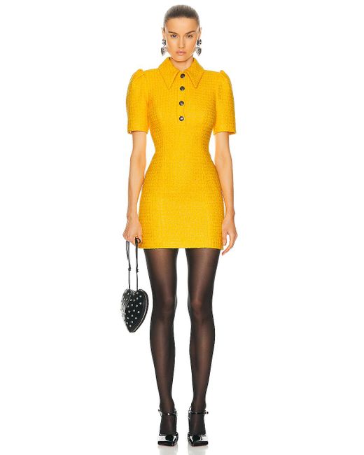 Alessandra Rich Yellow Checked Tweed Boucle Mini Dress