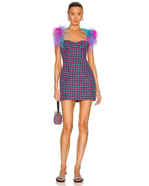 Area Multicolor Feather Strap Mini Dress