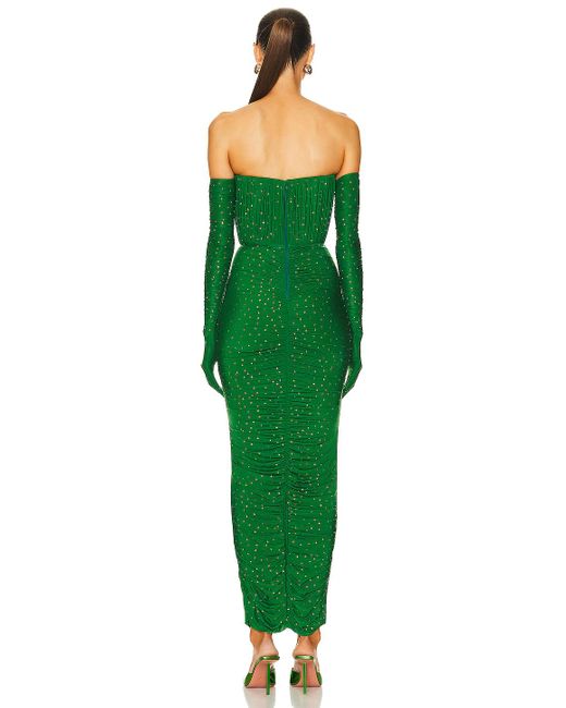 Alex Perry Green Strapless Ruched Crystal Column Glove Dress