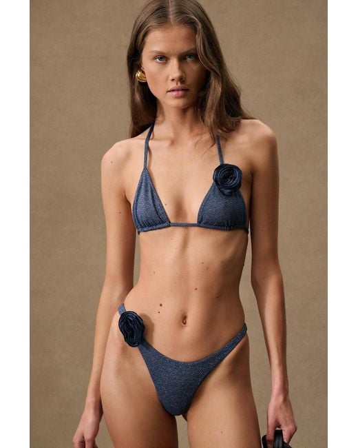 SAME Black Rosette Triangle Bikini Top