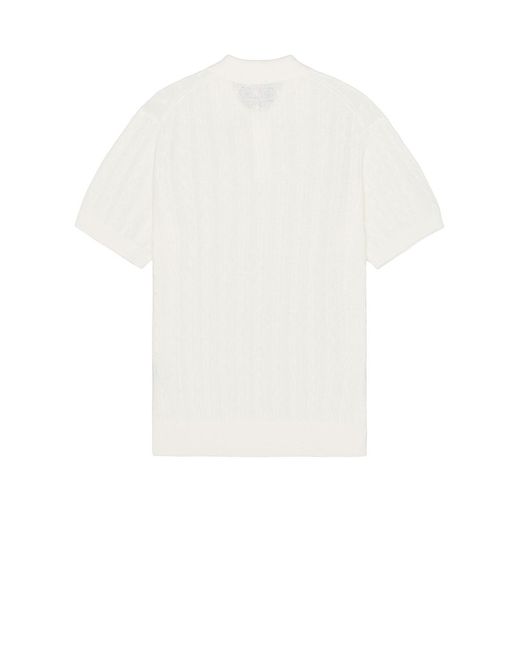 Beams Plus White Knit Polo Cable for men