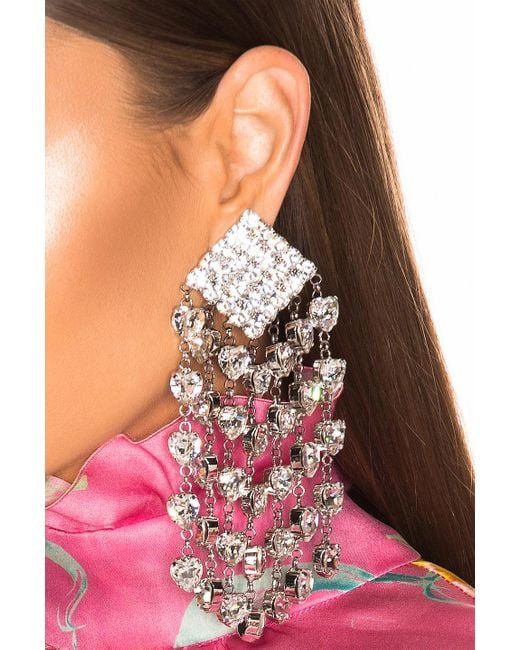 Alessandra Rich Heart Cascade Clip Earrings in Crystal (Metallic) - Lyst
