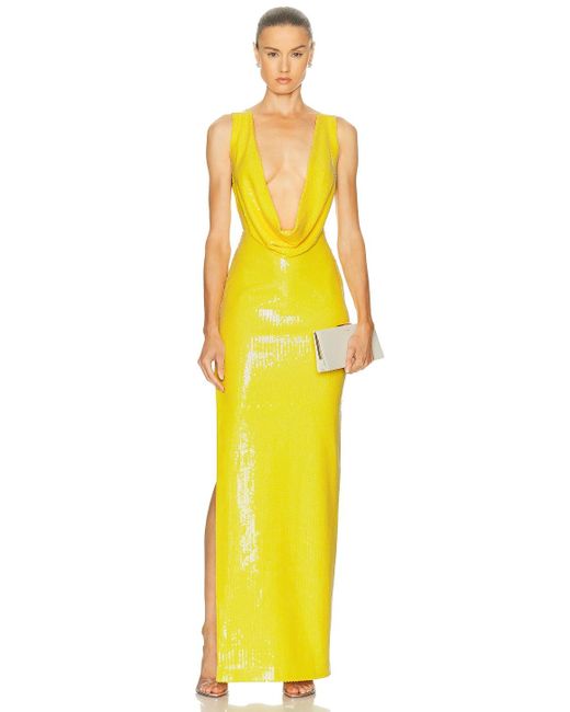 Alex Perry Draped Cowl Column Dress in Yellow | Lyst