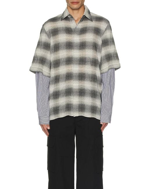 Amiri Gray Double Sleeve Shadow Plaid Shirt for men