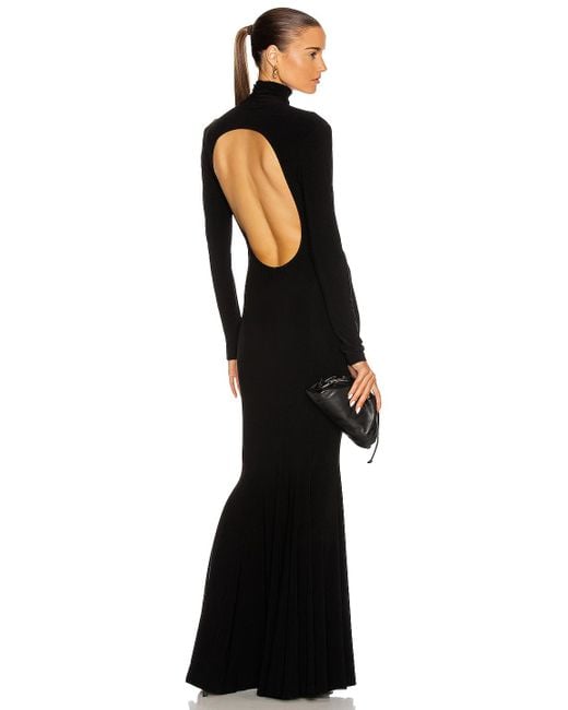 Norma Kamali Black Long Sleeve Turtleneck Open Back Fishtail Dress