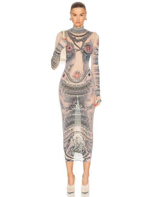 Jean Paul Gaultier Printed Soleil Long Sleeve High Neck Dress | Lyst