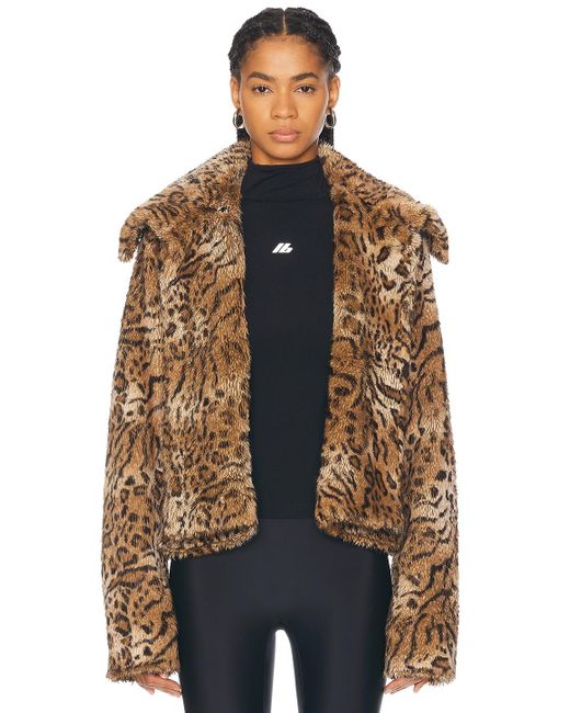Balenciaga Brown Leopard Shrunk Faux Fur Jacket