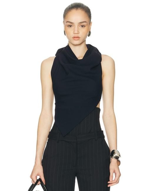 Monse Blue Halter Leather Back Strap Top