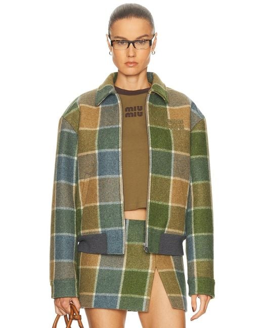 Miu Miu Green Check Padded Jacket
