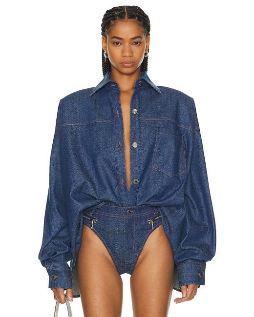 LAQUAN SMITH Blue Oversized Button Down Shirt
