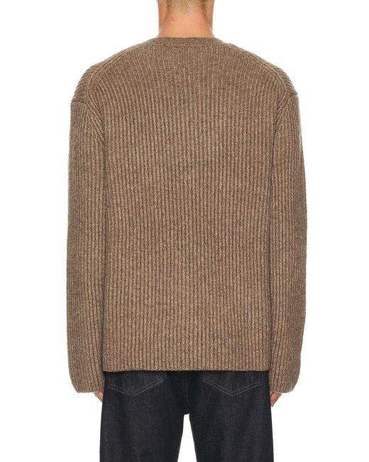Theory Men's Brown Wool Cotton Long Sleeve Crew Neck Sweater