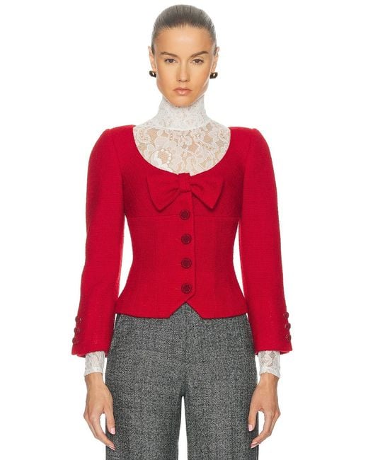 Valentino Red Plain Wool Tweed Jacket