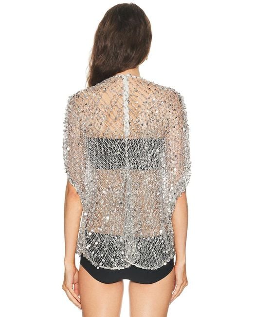 LAPOINTE Gray Net Mesh Sequin Cape Tee