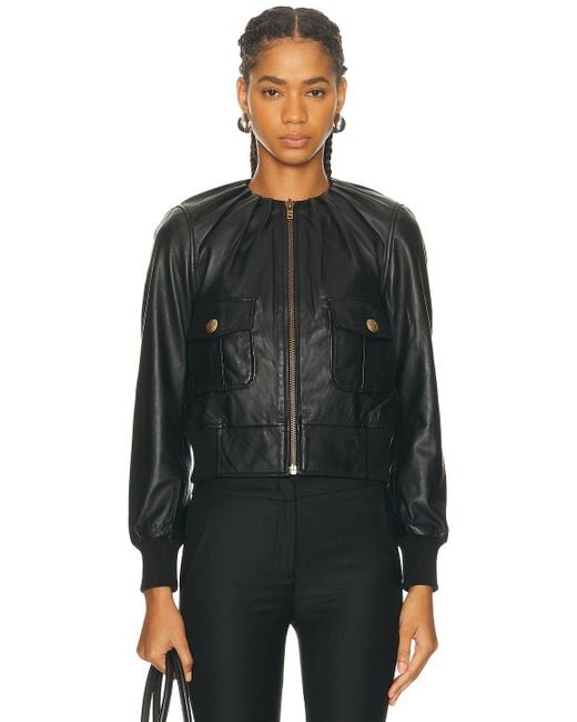 R13 Black Pleated Neck Leather Jacket