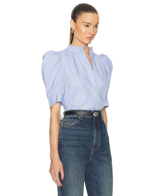 FRAME Blue Ruched Puff Sleeve Shirt
