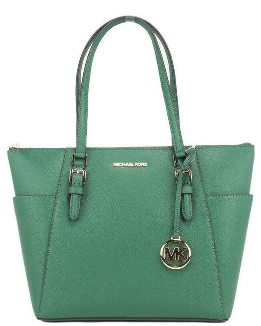 Michael Kors Charlotte Large Saffiano Leather Jewel Green Top Zip Tote ...