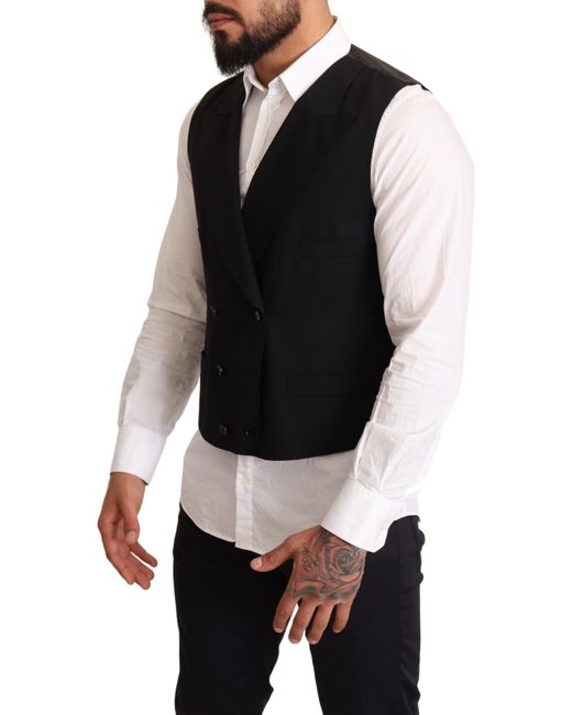Save 28% Dolce & Gabbana Solid Wool Silk Waistcoat Vest in Black for Men Mens Clothing Jackets Waistcoats and gilets 