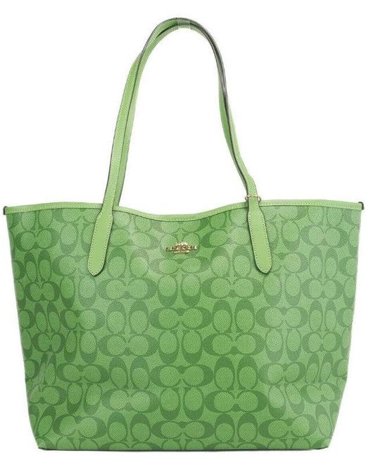 COACH (ca157) Neon Green Signature Coated Canvas City Tote Shoulder