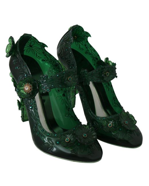 Dolce & Gabbana Green Floral Crystal Cinderella Heels Shoes | Lyst