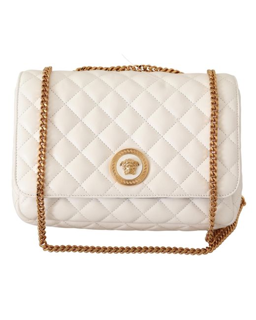 Versace White Quilted Nappa Leather Medusa Shoulder Bag | Lyst