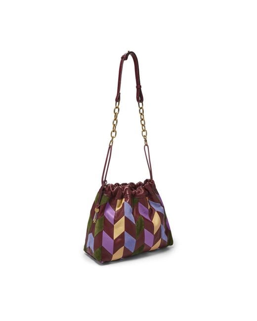 Fossil Leather Gigi Drawstring Shoulder Bag in Red Lyst