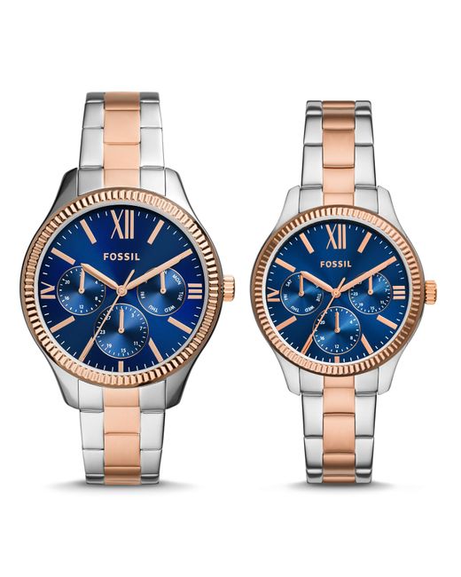 Fossil Blue His And Hers Multifunction, Silver-tone Alloy Watch Set