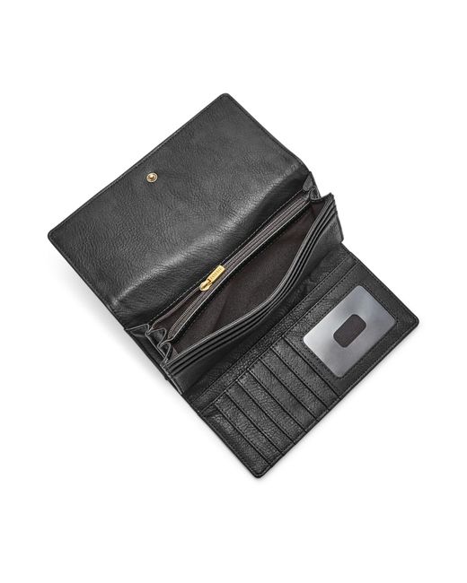 Fossil Leather Logan Rfid Flap Clutch Wallet Sl7833001 in Black - Lyst