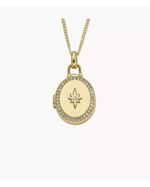 Fossil Metallic Sadie Locket Collection Gold-tone Stainless Steel Pendant Necklace