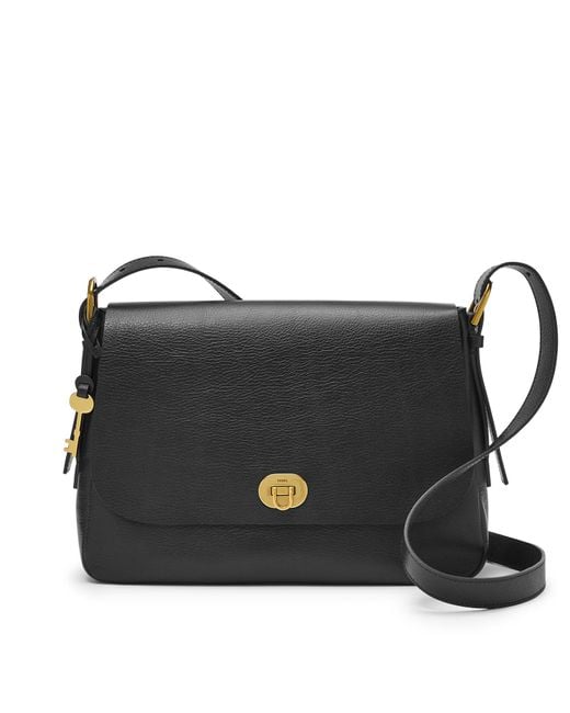 Fossil Leather Harper Flap Crossbody in Black Lyst