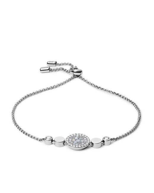 Fossil Womens Stainless Steel and Agate Bracelet with Adjustable Closure