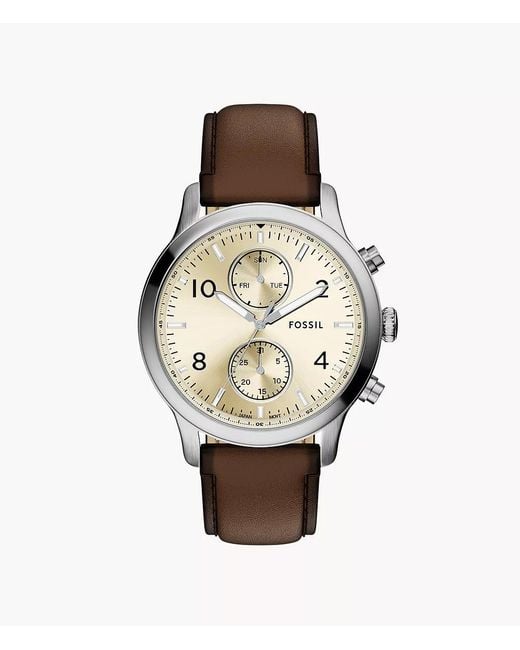 Fossil Bennett 45 Mm Multifunction Brown Leather Watch for men