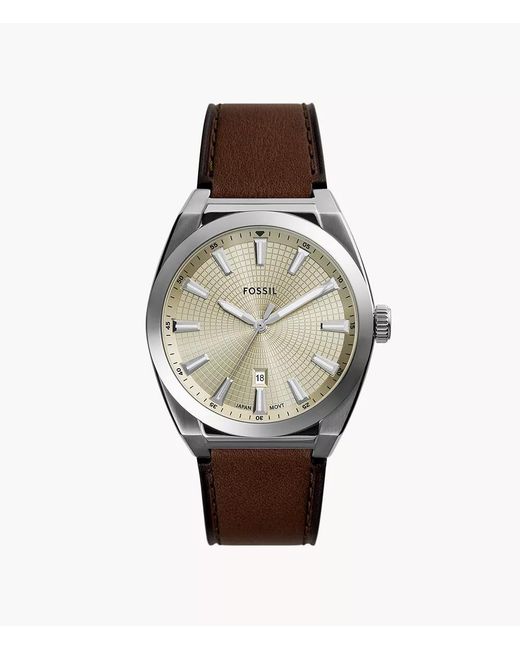 Fossil Gray Everett 42 Mm Three-hand Date Brown Leather Watch for men