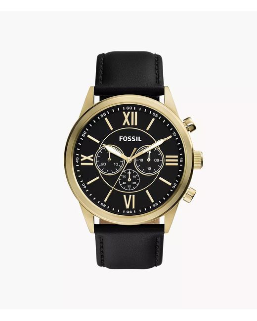 Fossil Flynn Chronograph Black Leather Watch for Men Lyst Canada