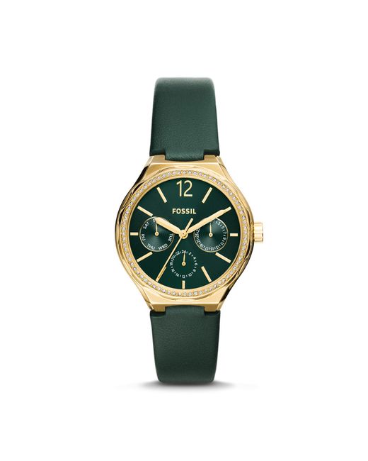Fossil Eevie Multifunction Green Leather Watch | Lyst