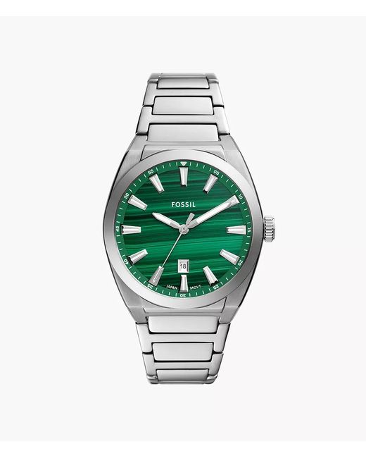 Fossil Green Everett Three-hand Date Stainless Steel Watch for men