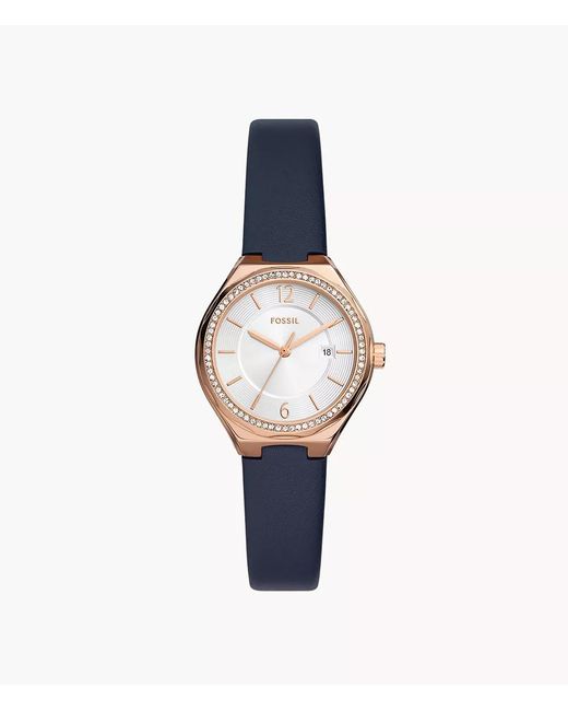 Fossil Blue Eevie Three-hand Date Navy Leather Watch