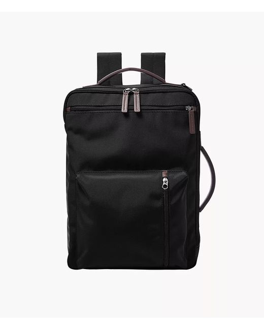 Fossil Black All-gender Buckner Leather Travel Backpack Bag for men