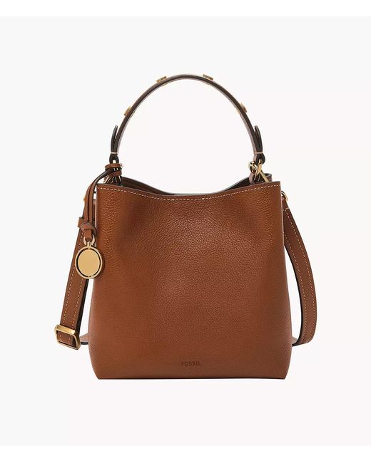 Fossil Brown Jessie Leather Small Bucket Crossbody Bag