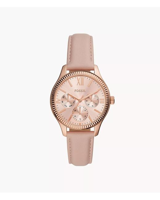 Fossil Rye Multifunction Pink Leather Watch