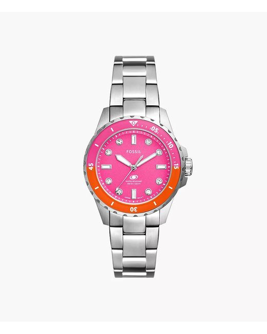 Fossil Pink Blue Dive Three-hand Stainless Steel Watch