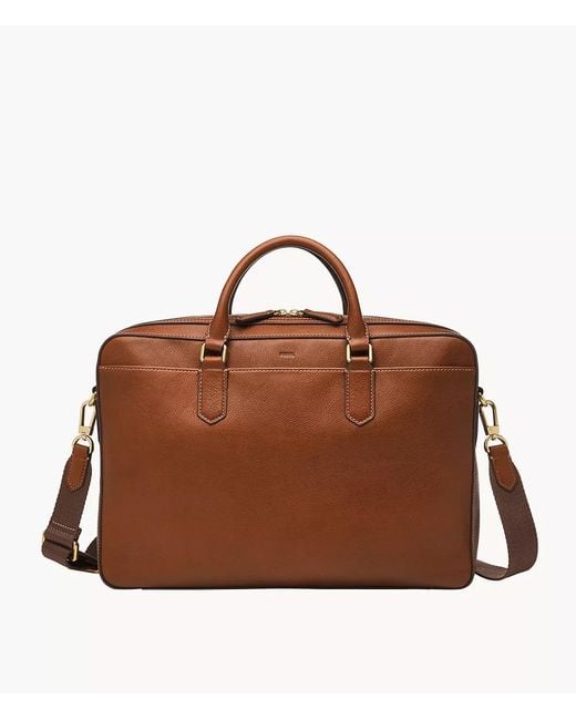 Fossil Brown Asher Leather Briefcase for men