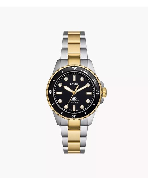 Fossil Metallic Blue Dive Three-hand Two-tone Stainless Steel Watch