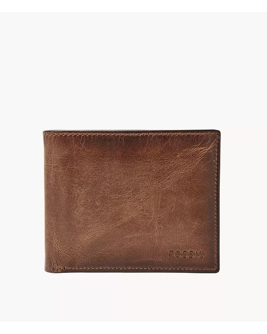 Fossil Brown Derrick Leather Rfid Passcase Wallet for men